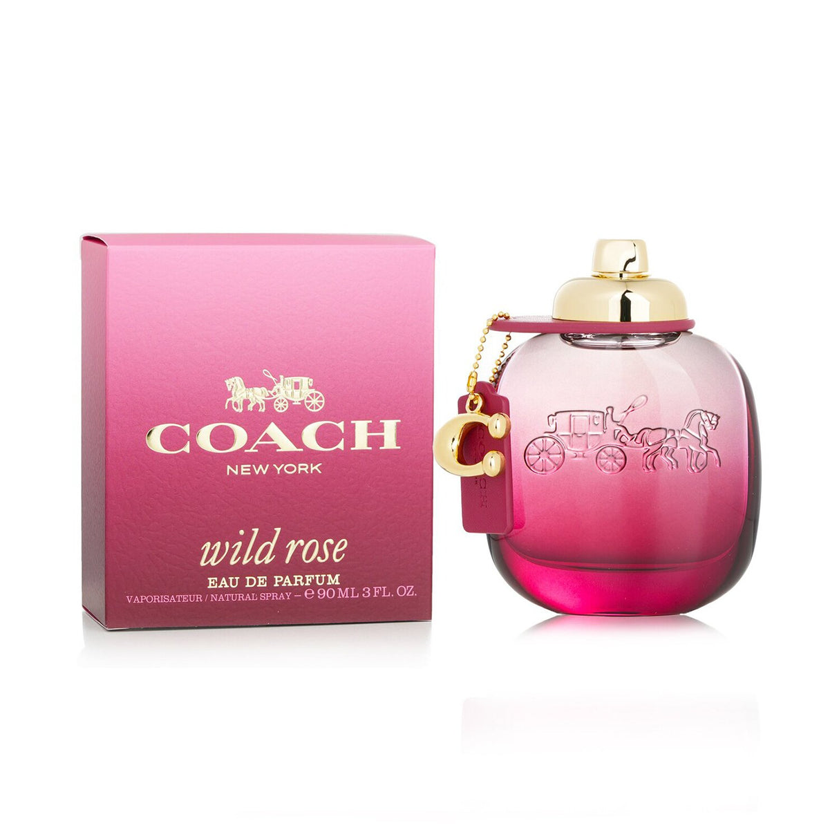 Coach Wild Rose Eau De Parfum Spray in a elegant glass bottle, featuring floral fruity notes of wild rose and jasmine for a vibrant scent.