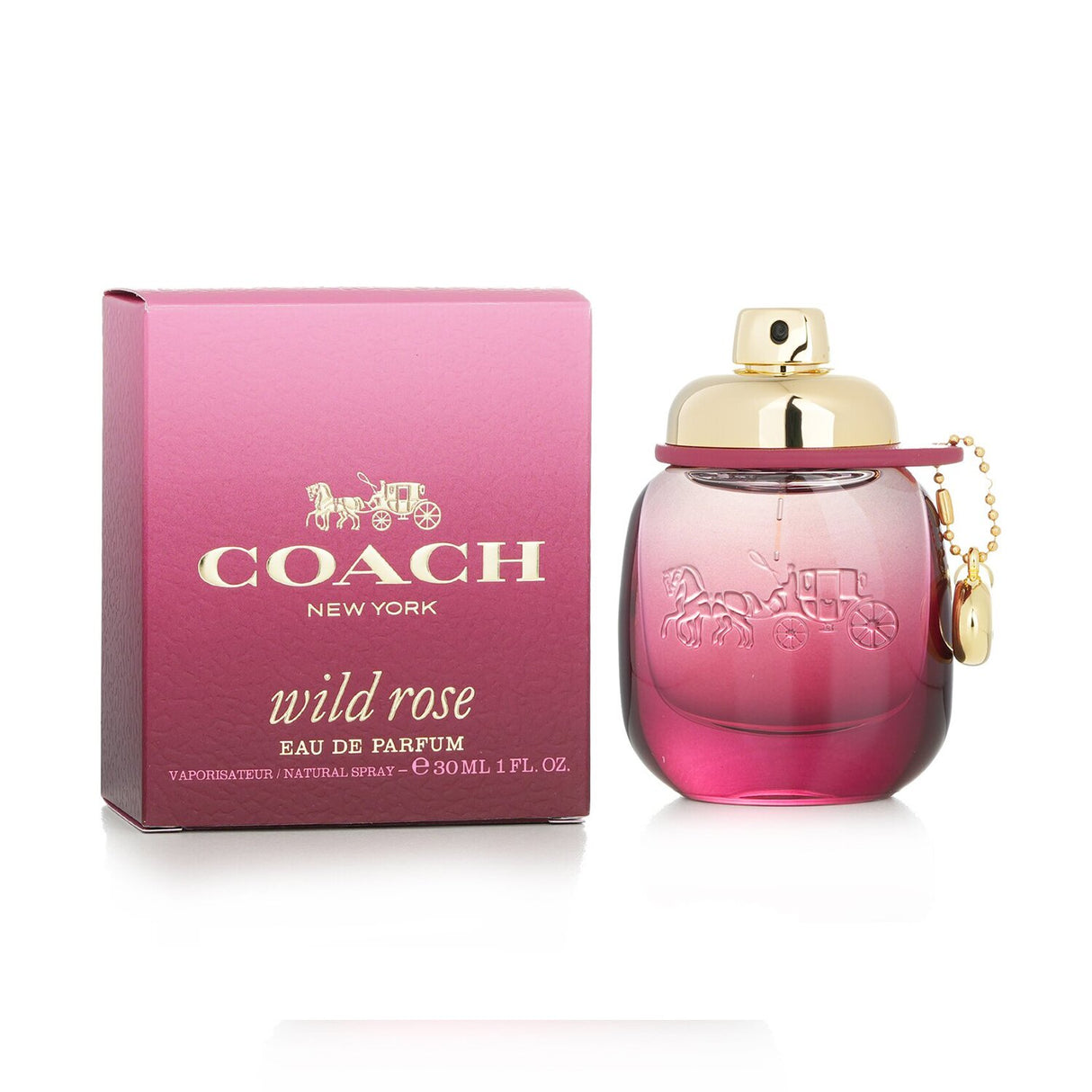 Coach Wild Rose Eau De Parfum 30ml featuring floral fruity notes in a beautifully designed glass bottle, perfect for romantic occasions.