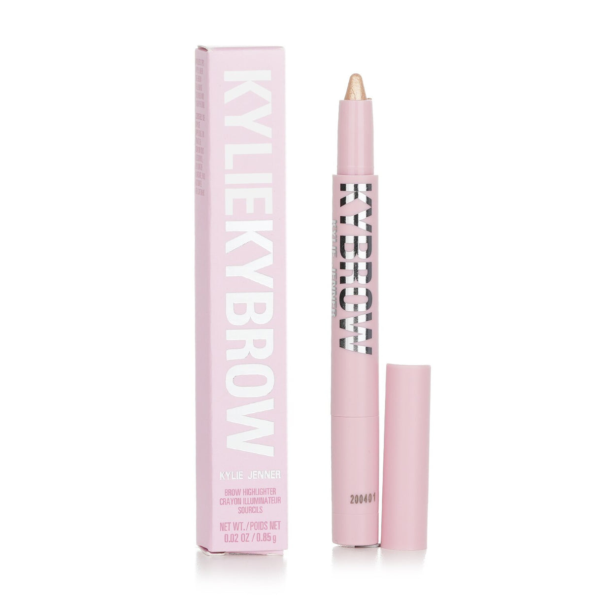 Creamy Kybrow Highlighter from Kylie Jenner in #001 Light Shimmer, brightens brows and inner eye corners for a luminous look.