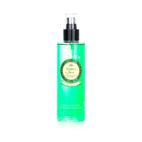 Vetiver Scented Body Water in a 200ml bottle, offering fresh floral and fruity notes for hydration and revitalization.