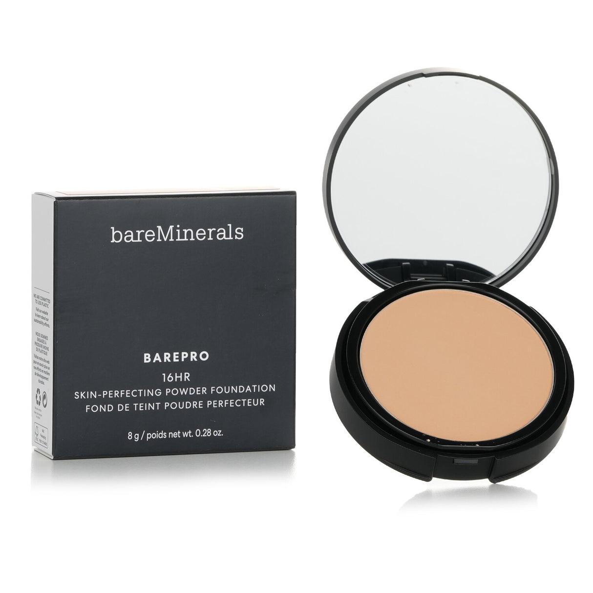 BareMinerals Barepro powder foundation in #20 Light Warm offers 16-hour coverage; sweat, humidity, and transfer-resistant with a natural matte finish.