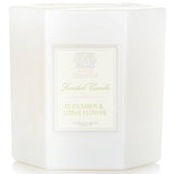 Luxurious hexagonal candle in fresh cucumber and lotus flower scent, elegantly packaged for a tranquil home ambiance.