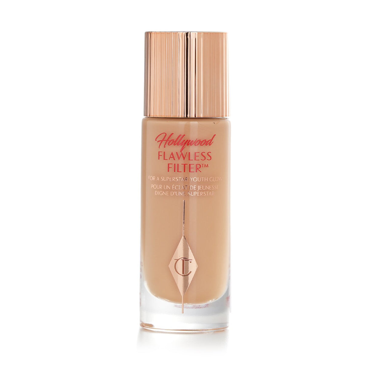 Charlotte Tilbury Hollywood Flawless Filter #4.5 offers a radiant glow, blurs imperfections, and hydrates for a smooth finish.