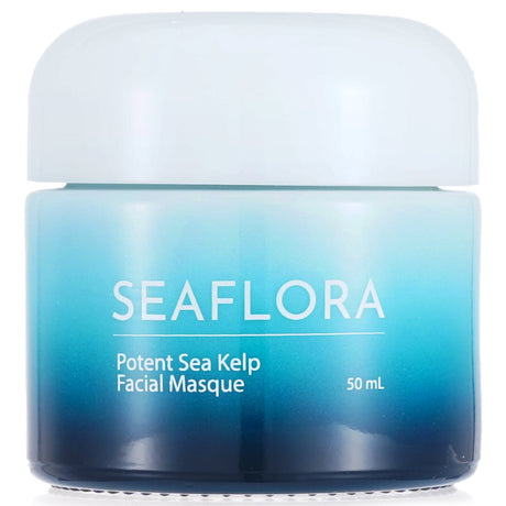 Creamy sea kelp exfoliator with organic seaweed and mud for hydrated, radiant skin; vegan and cruelty-free.
