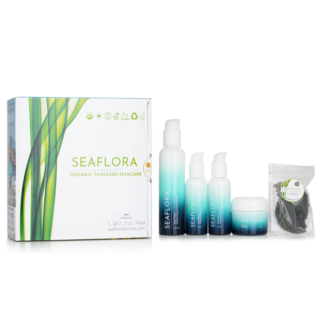 Seaflora Organic Thalasso Skincare Set containing 5 natural marine-based skincare products for rejuvenation and hydration.