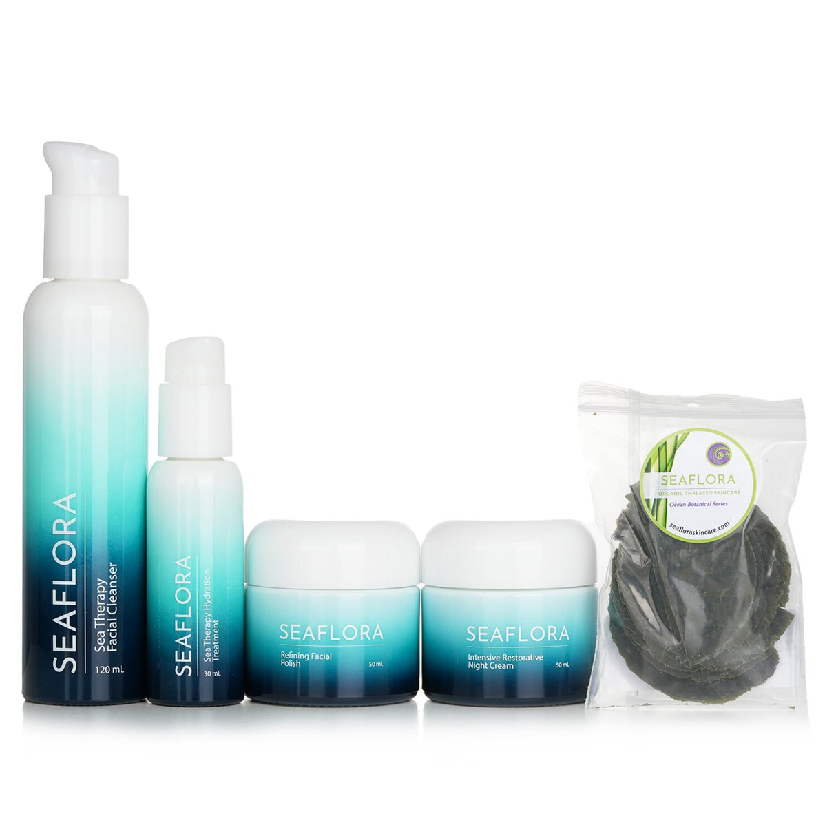 Seaflora's Organic Thalasso Anti-Aging Set with 5 rejuvenating skincare products for youthful, hydrated skin.