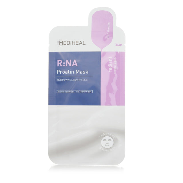 Brightening Mediheal R:NA Proatin Mask, 10pcs, features a Bamboo Cellulose sheet for optimal essence absorption and revitalized skin.