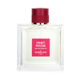 Guerlain Habit Rouge Eau De Toilette Spray in a sophisticated bottle, featuring a luxurious citrus amber scent for men.