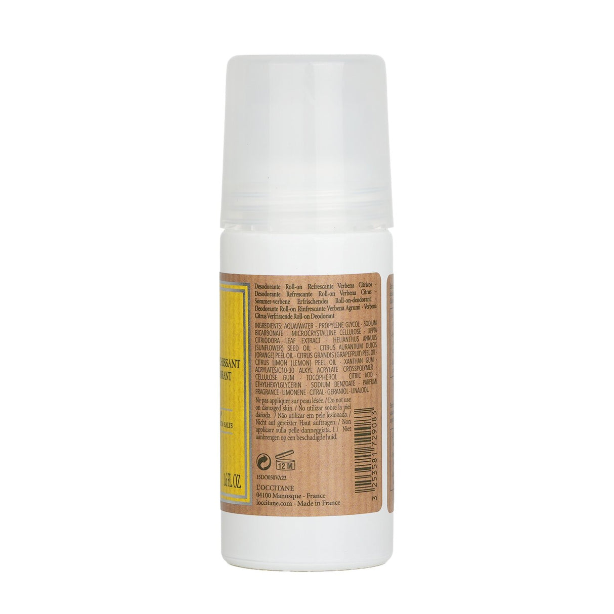 Citrus Verbena roll-on deodorant featuring zesty scent, natural odor neutralization, and sweat limitation, 50ml.