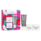 "Trio set featuring Umbrian Clay, Sugar Face Polish, and Rose masks for holistic skincare and radiance."