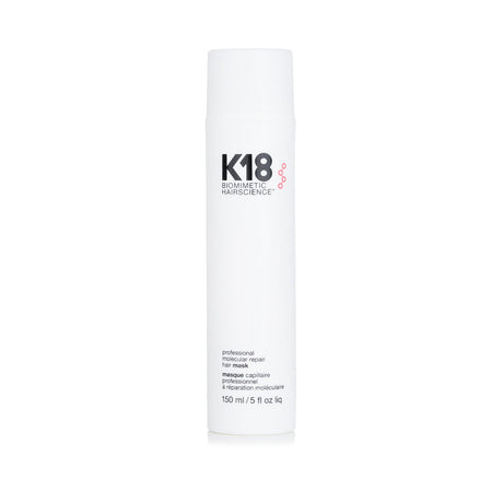 K18 Professional Molecular Repair Hair Mask in a 150ml bottle, designed to rejuvenate and repair all hair types effectively.