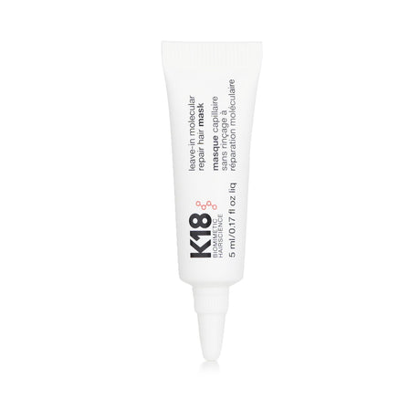 K18 Leave-In Molecular Repair Hair Mask in 5ml size, revitalizing hair with patented peptide technology for damage recovery.