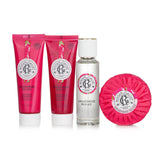 Luxurious 4-piece Roger & Gallet Gingembre Rouge Coffret featuring fragrant water, soap, shower gel, and body lotion.