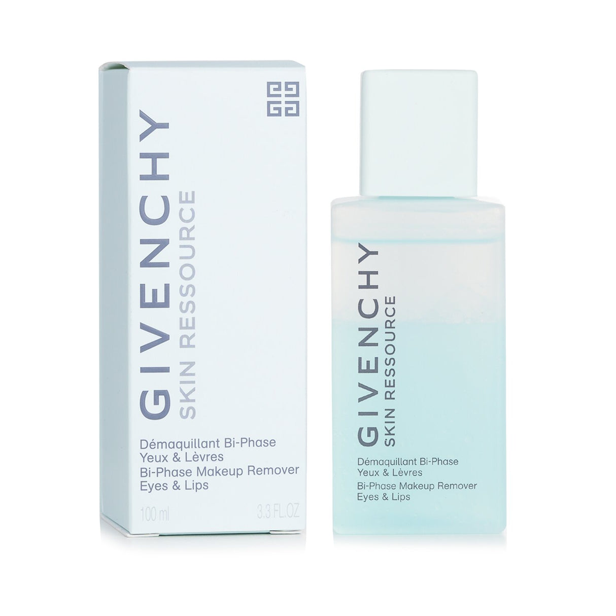 Givenchy Skin Ressource Biphase Makeup Remover for Eyes & Lips, 100ml, gently removes stubborn makeup while preserving hydration.