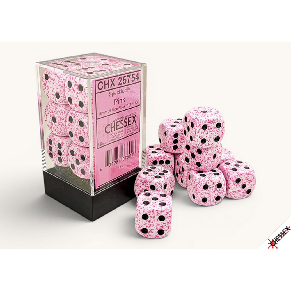 CHX 25754 Speckled Pink 16mm d6 Dice Block (12 dice) - RPG Book