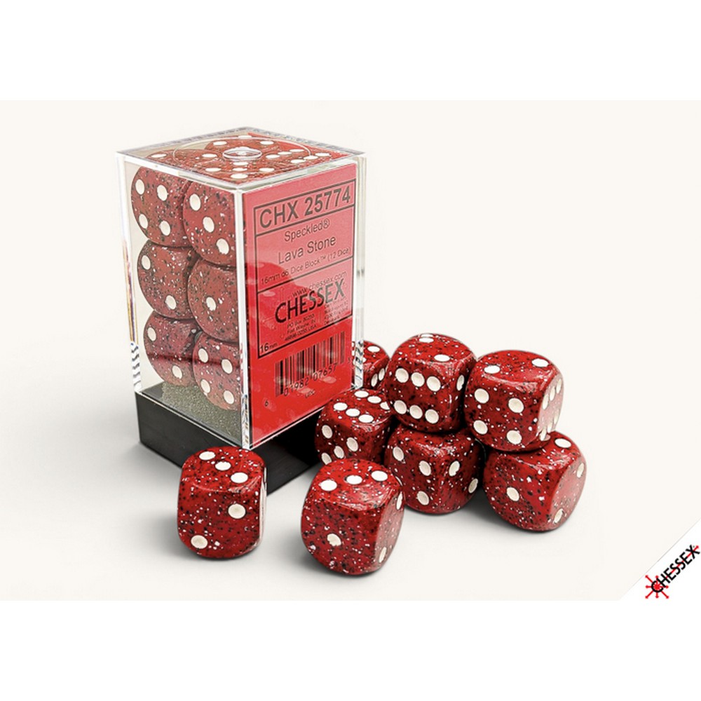 CHX 25774 Speckled Lava Stone 16mm d6 Dice Block (12 dice) - RPG Book