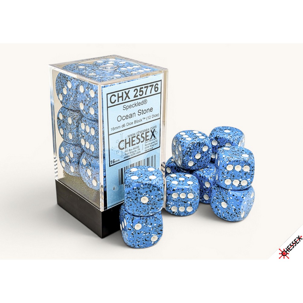 CHX 25776 Speckled Ocean Stone 16mm d6 Dice Block (12 dice) - RPG Book