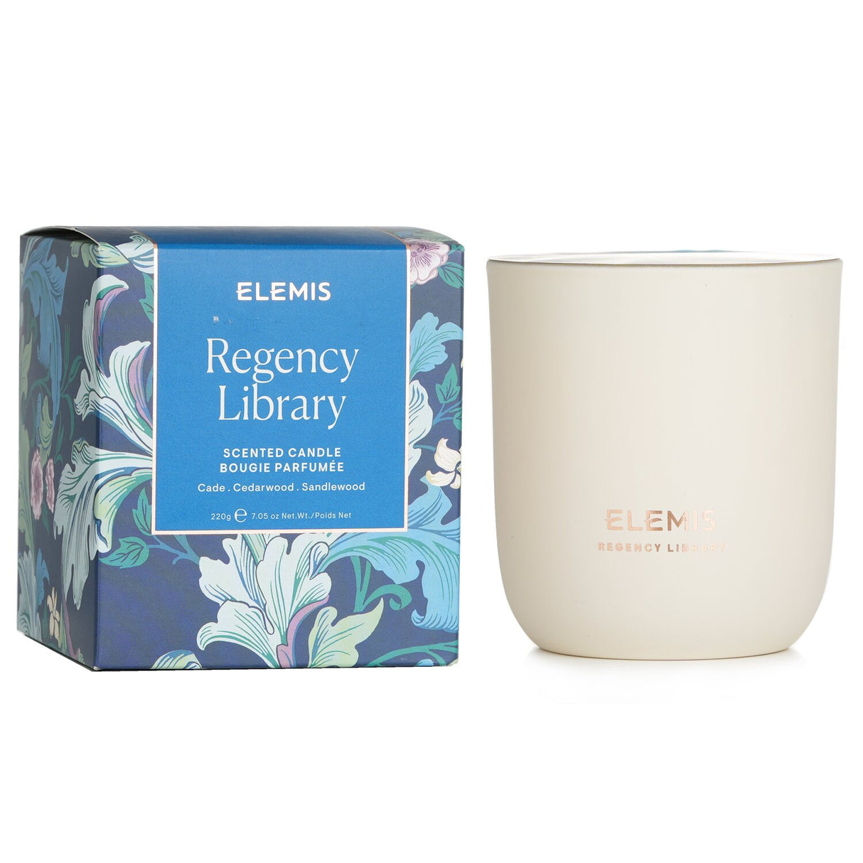 Elegant Elemis Scented Candle in Regency Library, featuring musky cedarwood, clove, and whiskey notes for a luxurious ambiance.