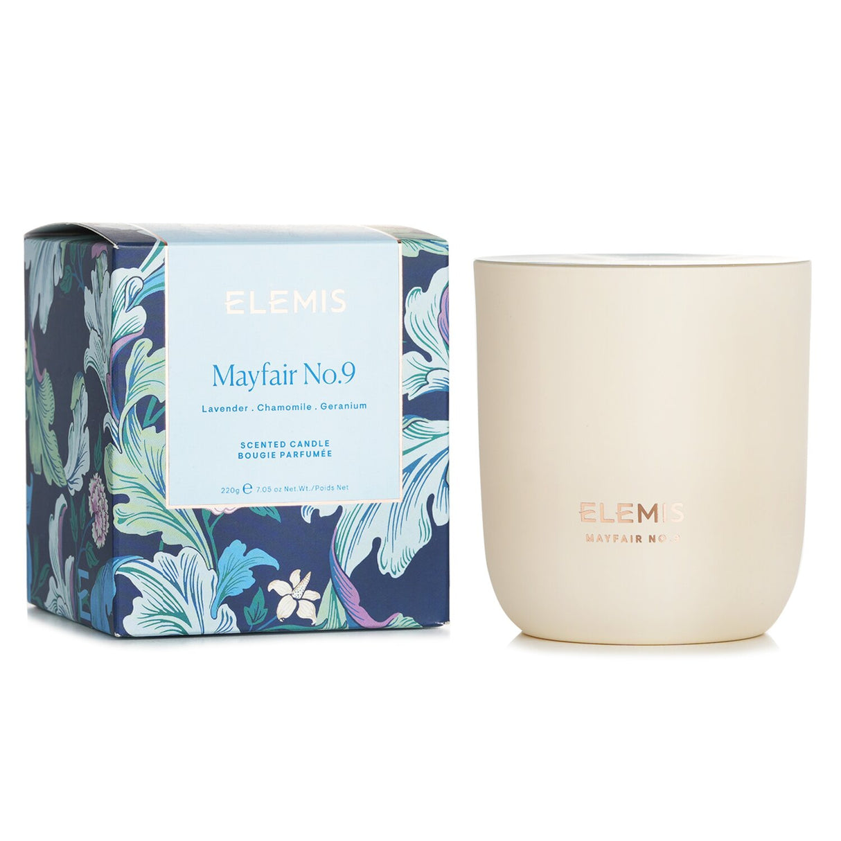 Luxurious Elemis scented candle in Mayfair No.9, hand-poured, natural wax blend, elegant design, perfect for relaxation.