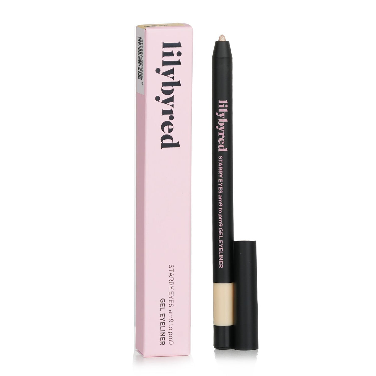 Shiny gold gel eyeliner pencil for precise application, doubles as eyeshadow, long-lasting and smudge-resistant.