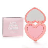 Lilybyred Luv Beam Cheek in #01 Loveable Coral, heart-shaped blush with rose oil, pearl luster, and lightweight texture.