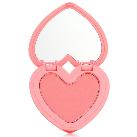 Heart-shaped blush compact with #04 Selfie Red, hydrates skin, easy application for a radiant, natural flush.