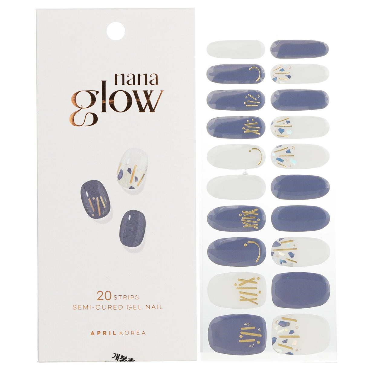 Colorful April Korea Nanaglow Nail Sticker #GN12 set of 20, offering stylish, salon-quality manicures easy to apply and durable.