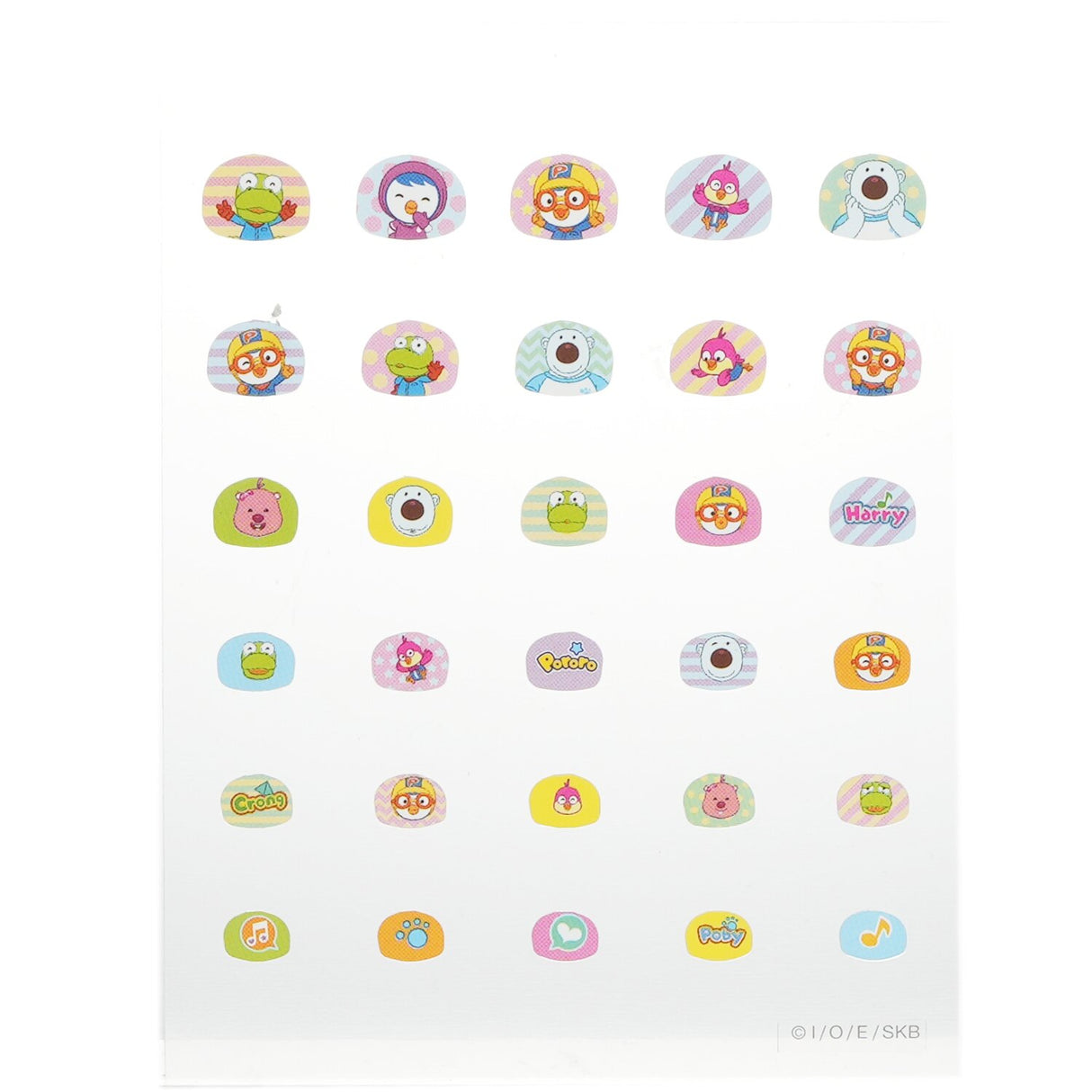 Colorful Pororo nail stickers for kids featuring fun characters from the Korean cartoon, perfect for creative nail makeovers.