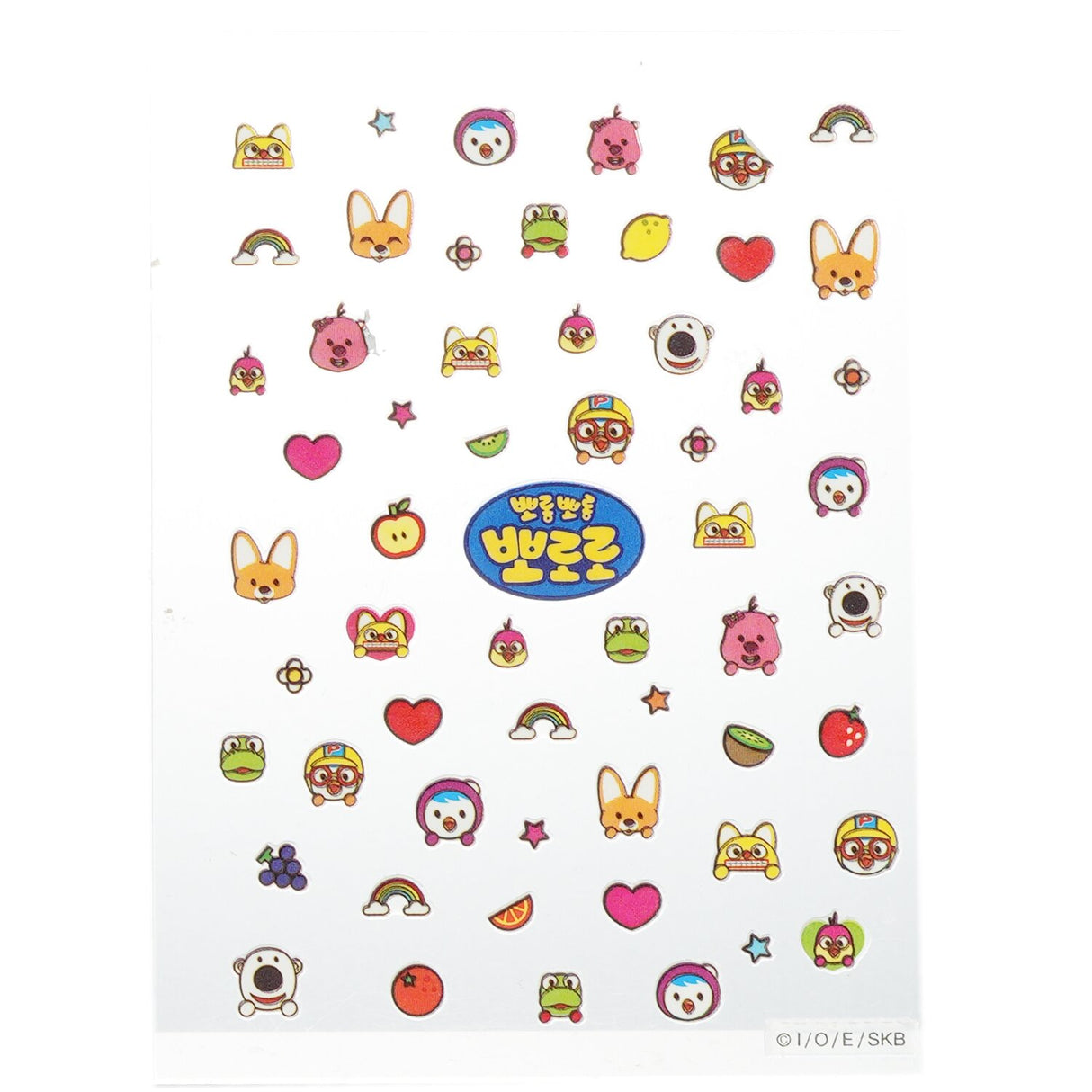 Adorable Pororo Nail Stickers featuring characters from the popular cartoon, perfect for kids' creative nail makeovers.