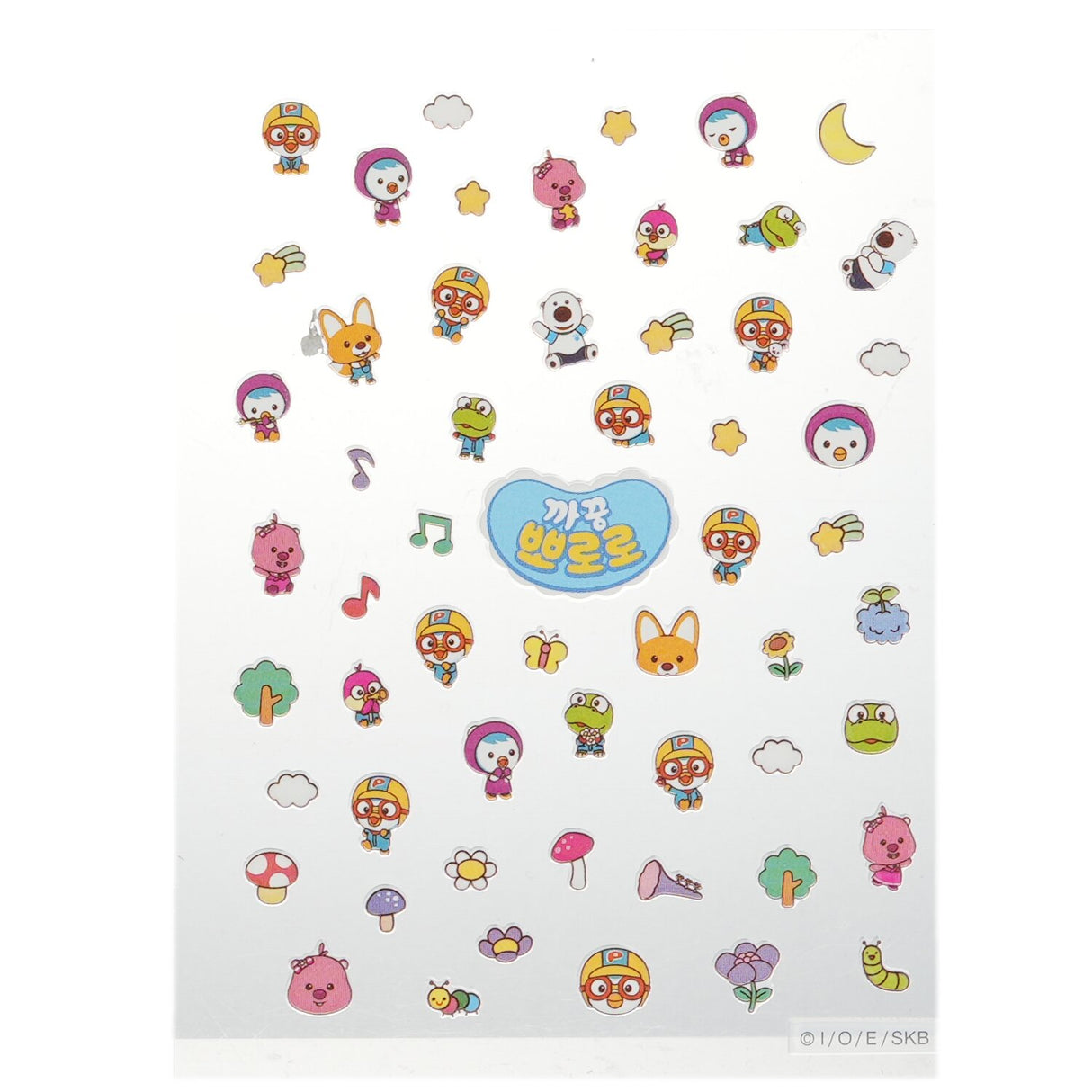 Colorful Pororo nail stickers featuring popular cartoon characters, perfect for kids' creative play and safe for young nails.