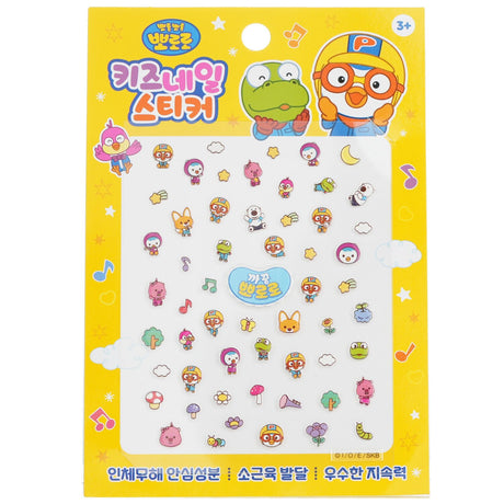 Colorful Pororo nail stickers featuring Pororo and friends, perfect for kids' nail art and creative play, safe and non-toxic.