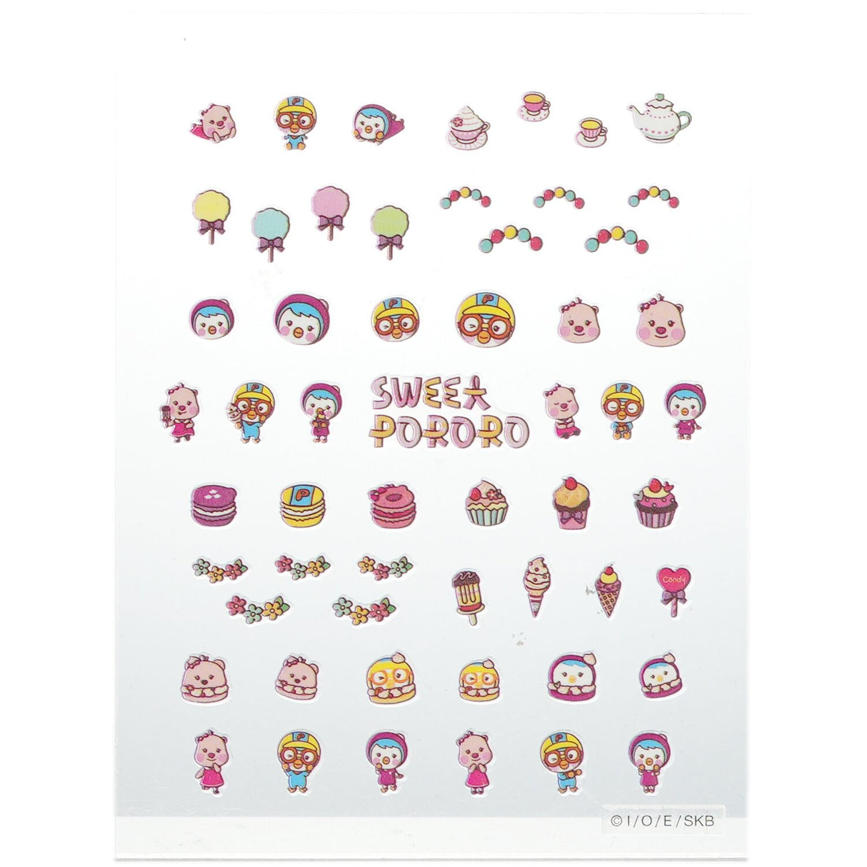 Colorful Pororo nail stickers featuring adorable characters, perfect for kids' creative nail art and fun activities.