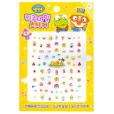 Colorful Pororo-themed nail stickers for kids, featuring playful designs of Pororo and friends for fun nail art.