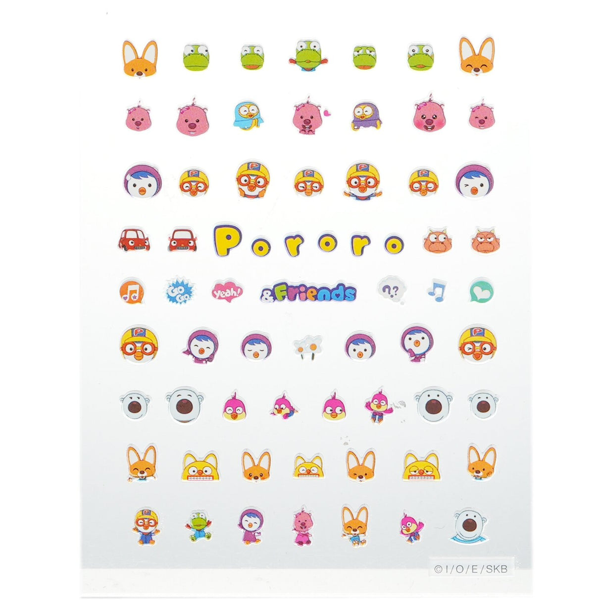 Colorful Pororo nail stickers for kids featuring characters from the popular cartoon, perfect for creative nail decoration activities.