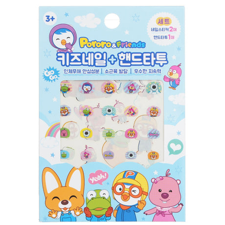 Pororo Nail + Hand Tattoo featuring playful characters for kids' creative makeovers, easy to apply and safe for ages 3+.