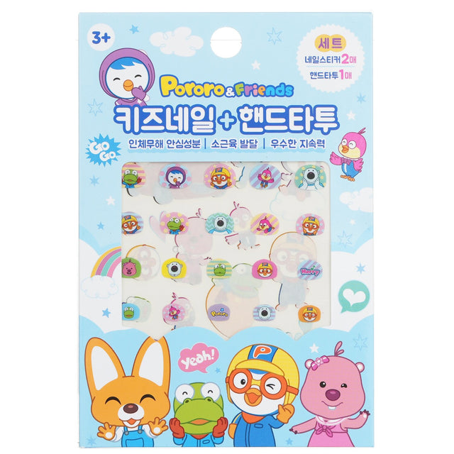 Pororo Nail + Hand Tattoo featuring playful characters for kids' creative makeovers, easy to apply and safe for ages 3+.