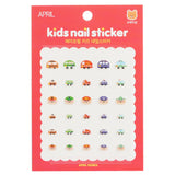 Colorful April Kids Nail Stickers featuring cute animals, transport, and flowers, perfect for creative fun and nail art.