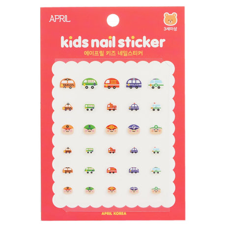 Colorful April Kids Nail Stickers featuring cute animals, transport, and flowers, perfect for creative fun and nail art.