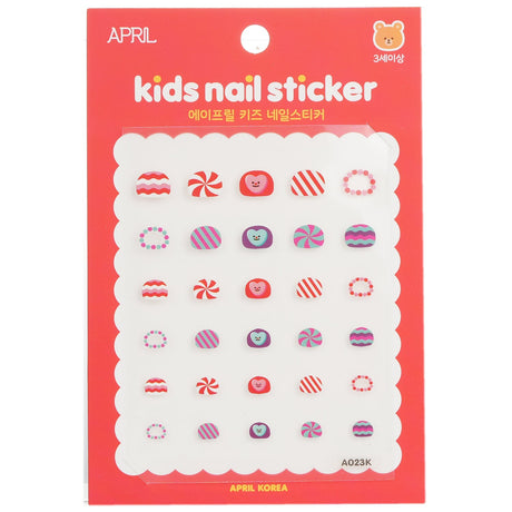 Cute April Kids Nail Stickers featuring animals, transportation, and flowers, perfect for kids aged 3 and up.