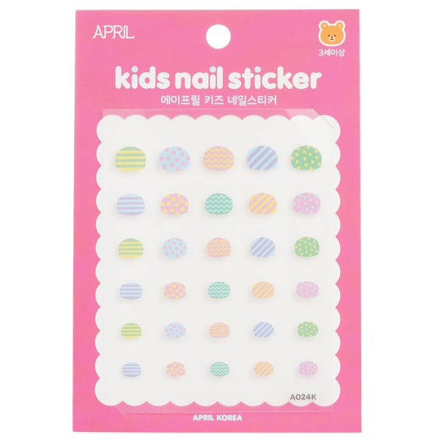 Colorful kids' nail sticker pack #A024K featuring cute animals, flowers, and transport designs for fun and creative nail art.