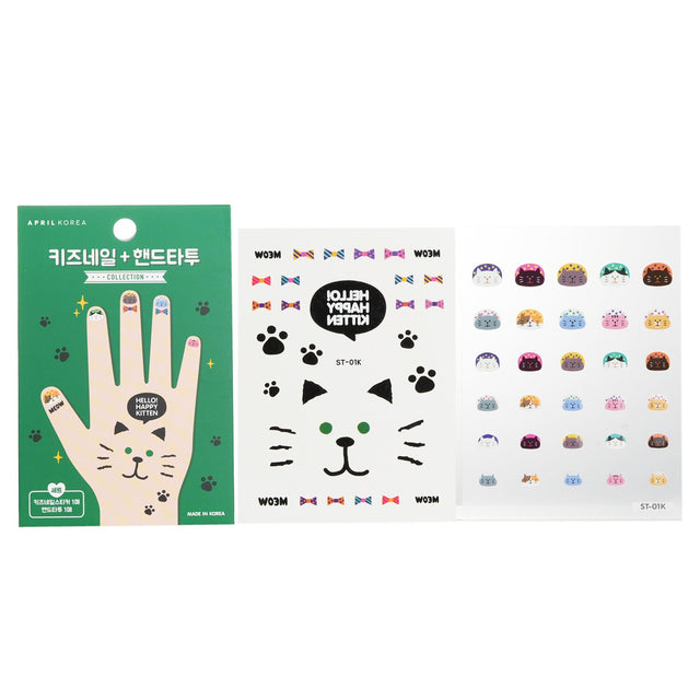 Nail and hand sticker set for kids featuring cute prints like cats and princesses, perfect for creative fun and safe use.