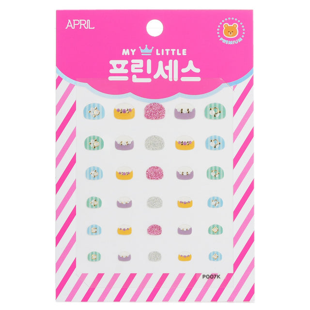 Cute April Korea Princess Kids Nail Stickers #P007K featuring whimsical designs for fun and safe nail art activities for children.