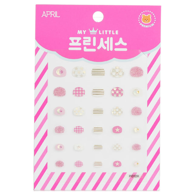 Adorable April Korea Princess Kids Nail Sticker pack featuring charming designs for colorful nail makeovers.