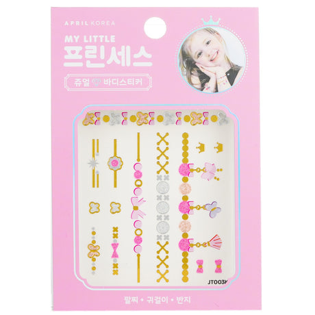 Colorful princess jewel body sticker for kids featuring shiny jewelry patterns, perfect for creative play and safe for skin.