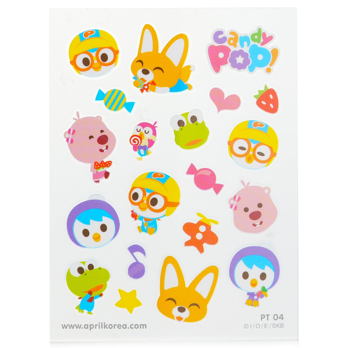 Cute April Korea Pororo Body Sticker featuring Pororo and friends, perfect for kids' creative play and easy to apply.