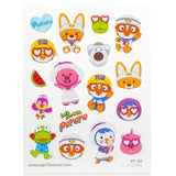 Colorful Pororo body stickers featuring Pororo, Poby, Eddy, and Loppy, perfect for kids' crafts and imaginative play.