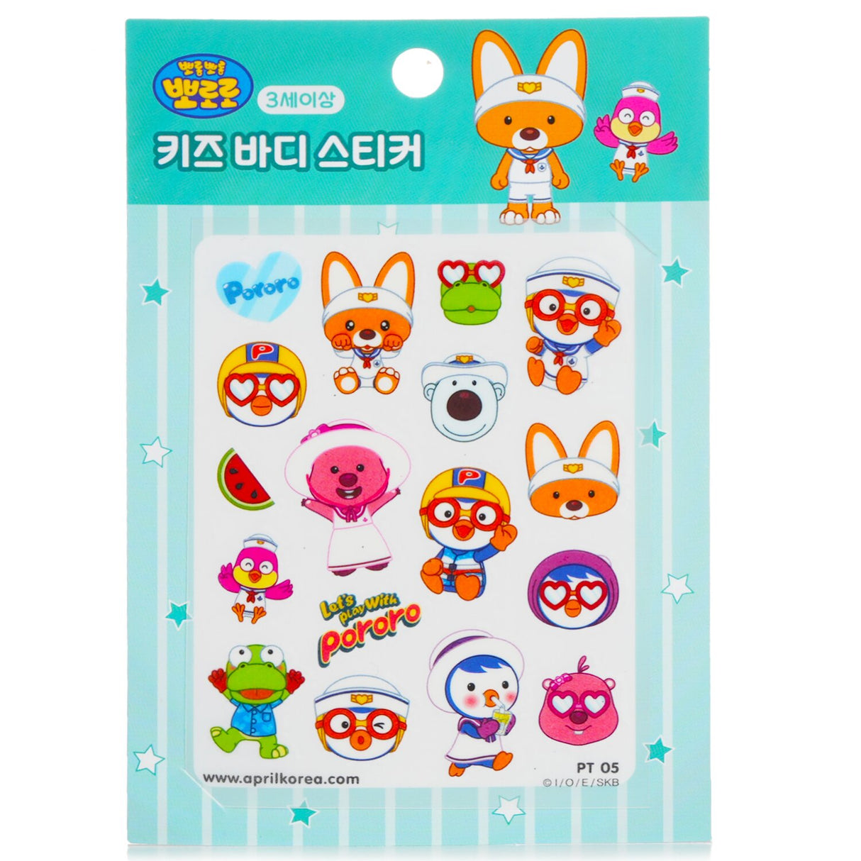 "Colorful Pororo body sticker featuring Pororo and friends for creative fun, easy to apply and remove, suitable for ages 3+."