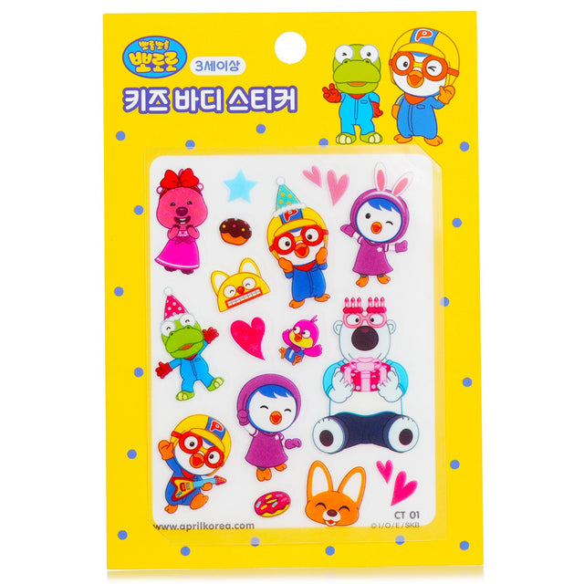 Cute Pororo body sticker featuring Pororo, Poby, Eddy, and Loppy, easy to apply, perfect for kids' creative play.