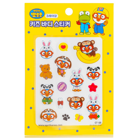 Cute Pororo body sticker featuring Pororo, Poby, Eddy, and Loppy, perfect for kids and easy to apply on skin.