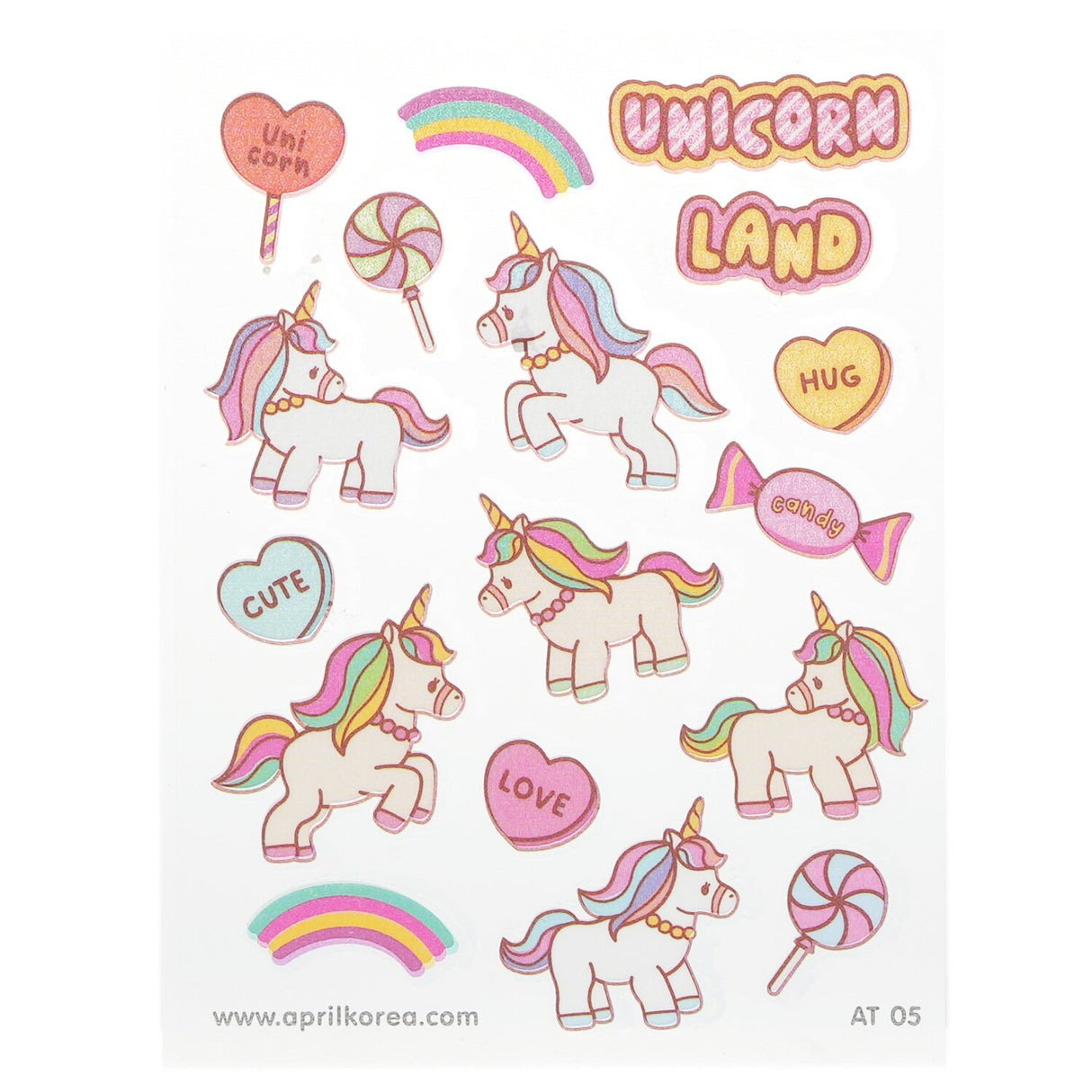 Colorful April Korea body sticker featuring fruits, rabbits, dinosaurs, and unicorns, perfect for kids' fun and creative play.